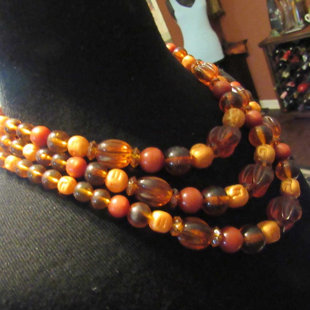 🍂 Elegant Vintage Copper-Gold Abstract Beaded Necklace - Picture 4 of 14